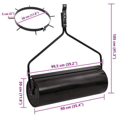 vidaXL Garden Lawn Roller Pull with Aerator Clamps Ø 30 x 90 cm Steel - Black