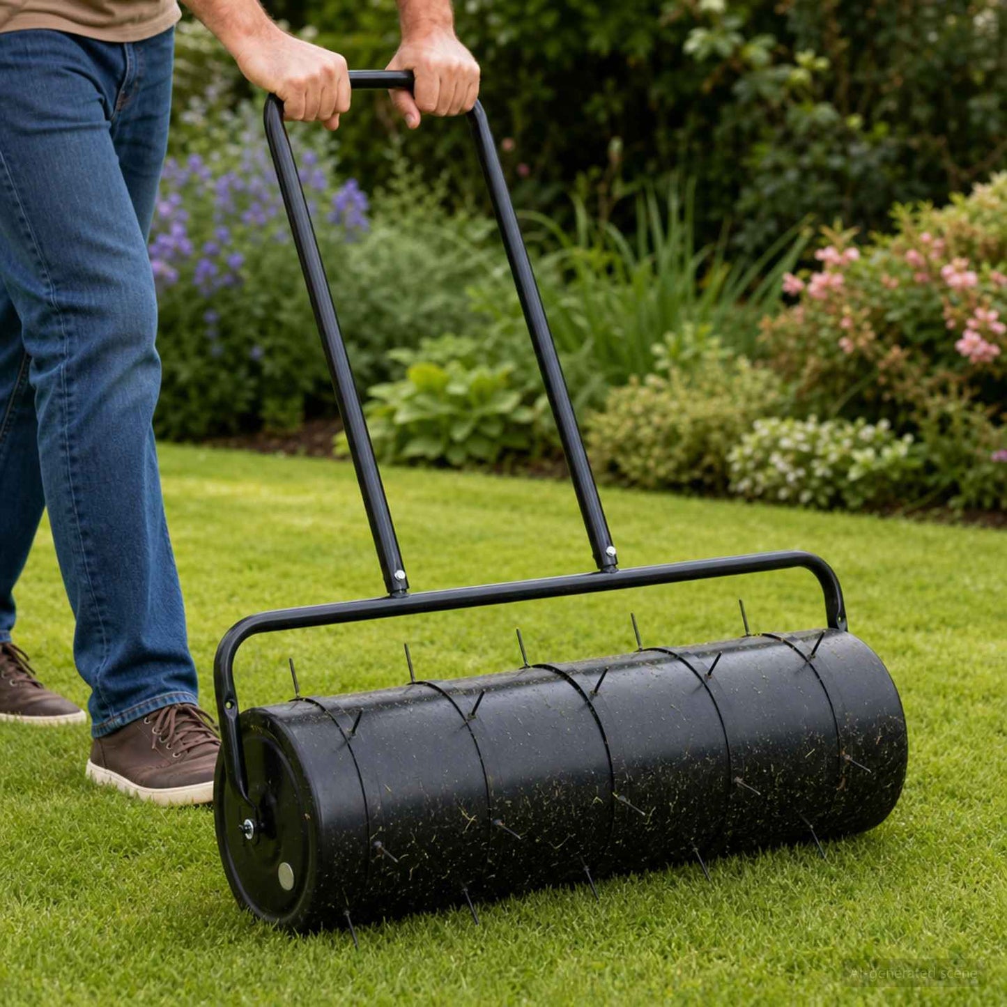 vidaXL Garden Lawn Roller Pull with Aerator Clamps Ø 30 x 90 cm Steel - Black - 61189