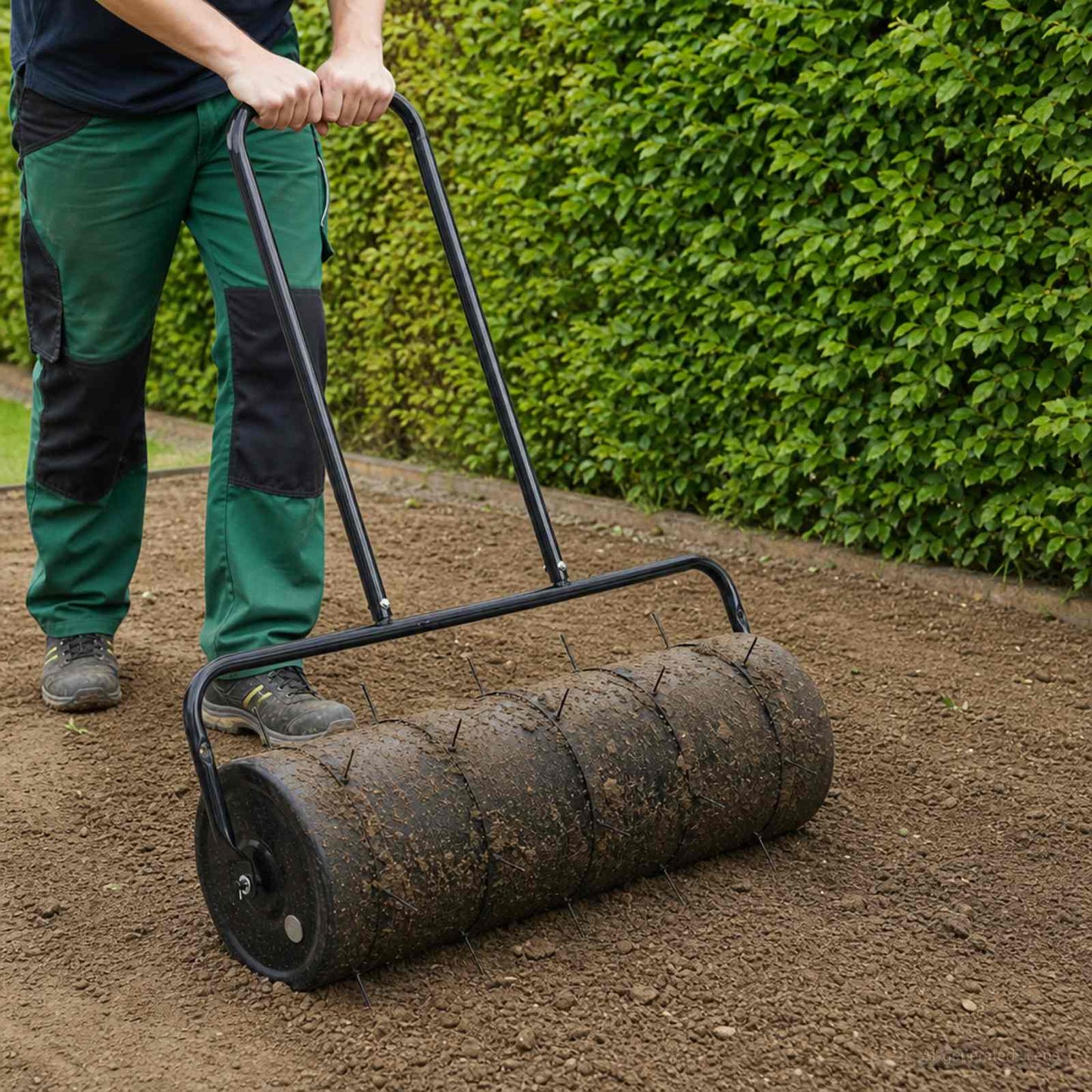 vidaXL Garden Lawn Roller Pull with Aerator Clamps Ø 30 x 90 cm Steel - Black - 61189