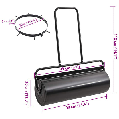 vidaXL Garden Lawn Roller Pull with Aerator Clamps Ø 30 x 90 cm Steel - Black - 61189