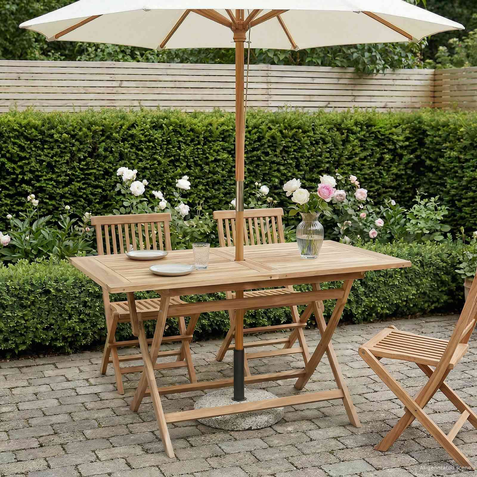 vidaXL Folding Garden Table Natural 120 x 70 x 75.5 cm Solid Teak Wood - Brown
