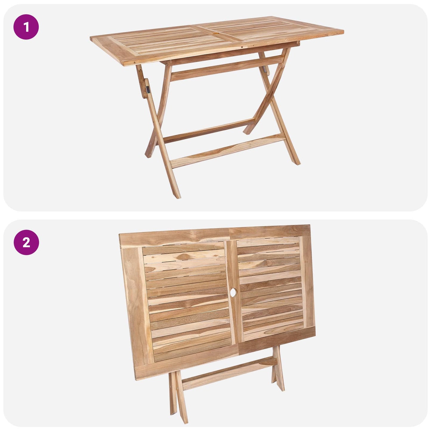 vidaXL Folding Garden Table Natural 120 x 70 x 75.5 cm Solid Teak Wood - Brown