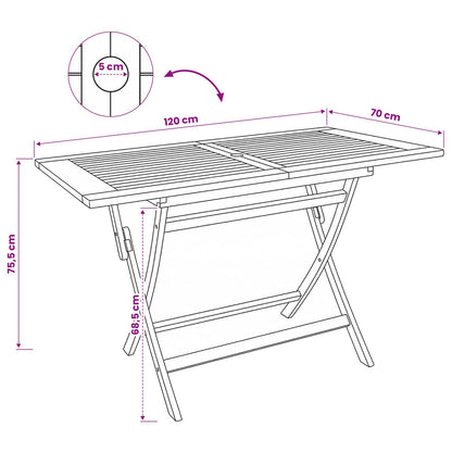 vidaXL Folding Garden Table Natural 120 x 70 x 75.5 cm Solid Teak Wood - Brown