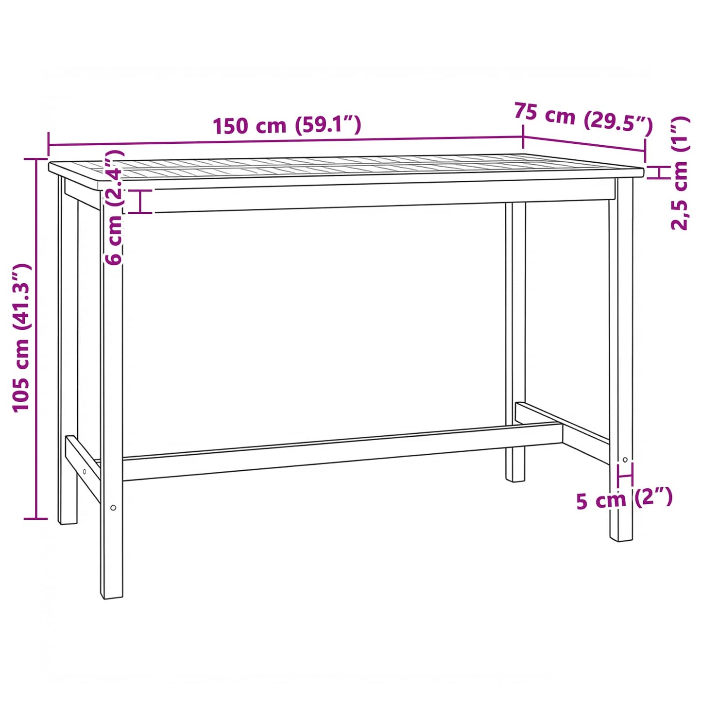 vidaXL Bar Table Natural 150 x 75 x 105 cm Solid Teak Wood - Brown