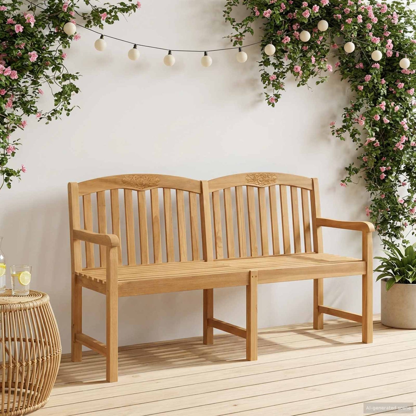 vidaXL Handcarved Rose Bench 179.5 x 61 x 90 cm Solid Teak Wood - Brown