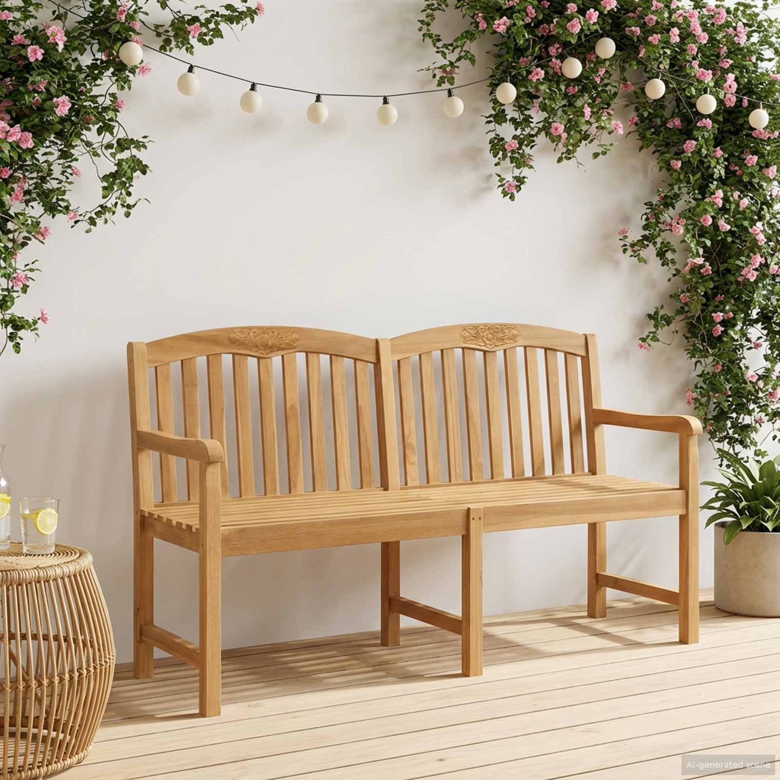 vidaXL Handcarved Rose Bench 179.5 x 61 x 90 cm Solid Teak Wood - Brown