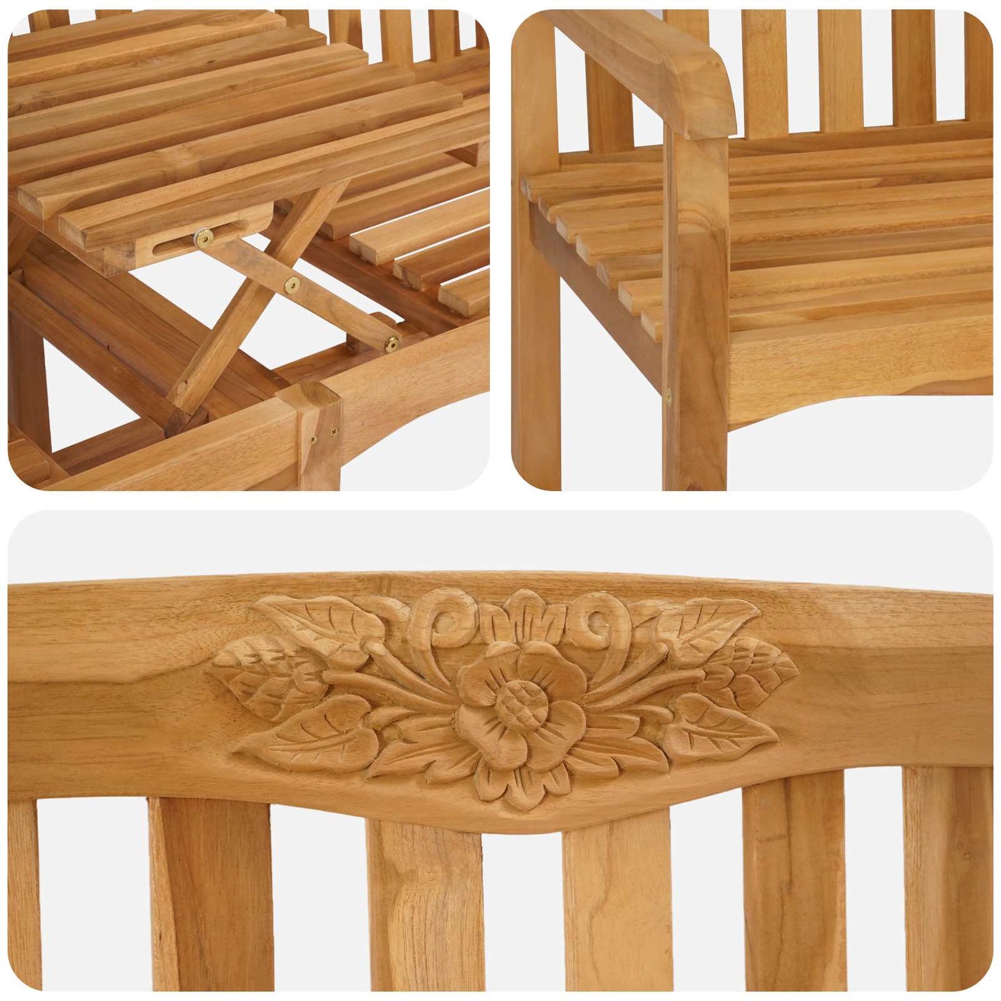 vidaXL Handcarved Rose Bench 150.5 x 60 x 95 cm Solid Teak Wood - Brown