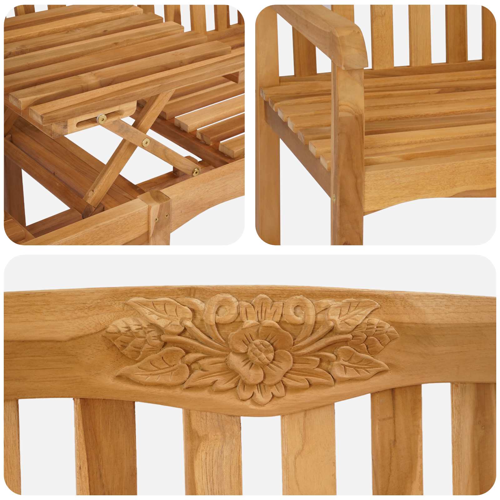 vidaXL Handcarved Rose Bench 150.5 x 60 x 95 cm Solid Teak Wood - Brown