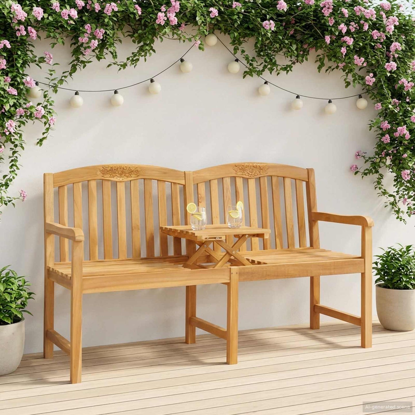 vidaXL Handcarved Rose Bench 150.5 x 60 x 95 cm Solid Teak Wood - Brown
