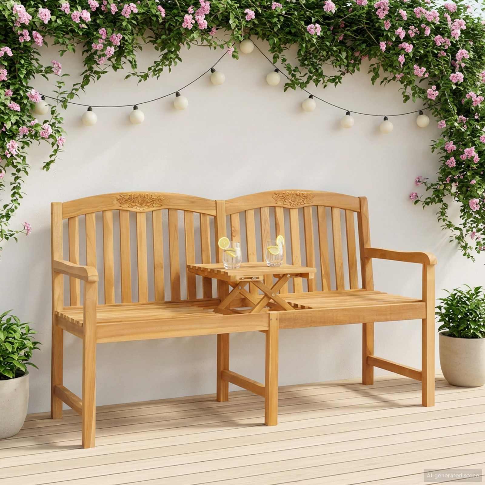 vidaXL Handcarved Rose Bench 150.5 x 60 x 95 cm Solid Teak Wood - Brown