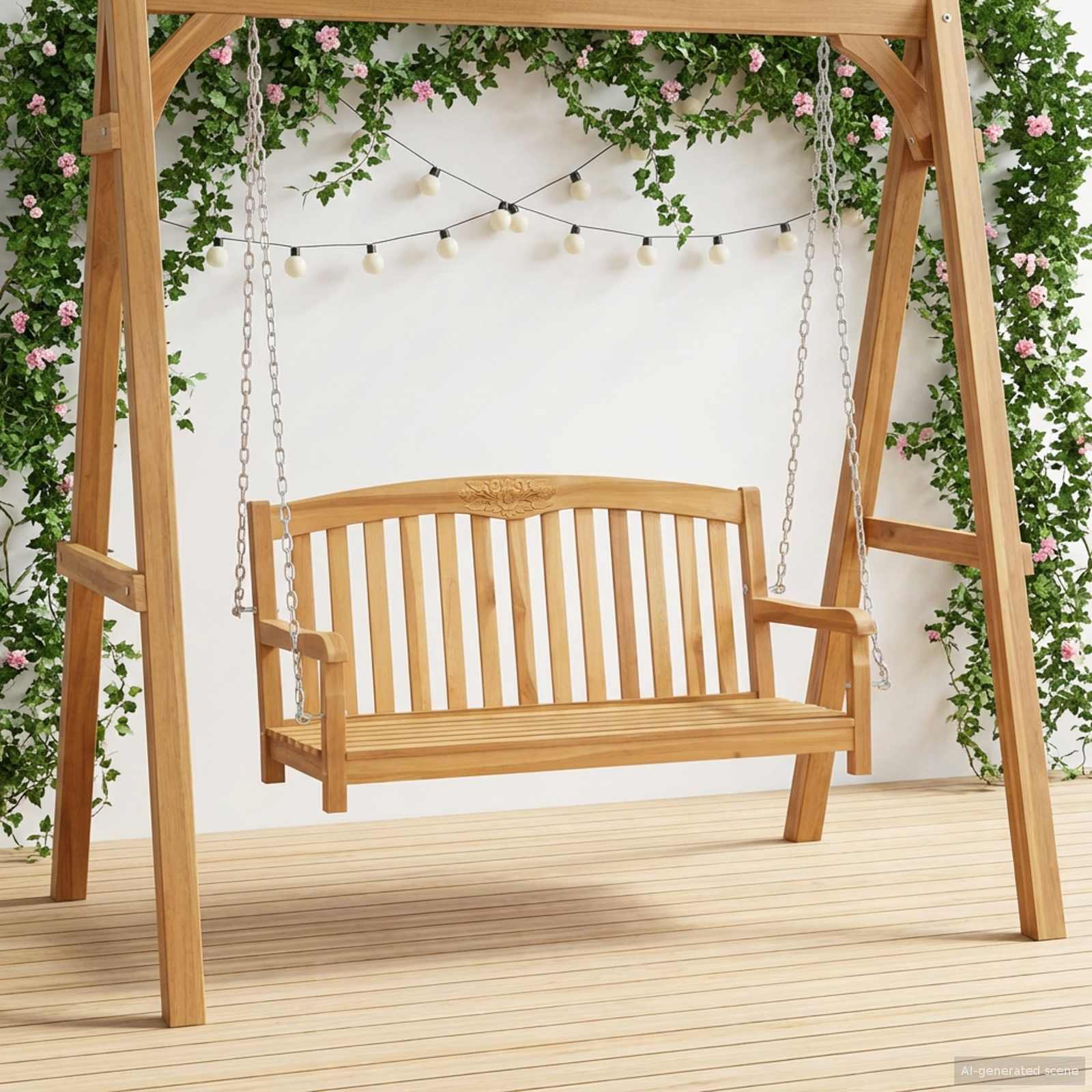 vidaXL Swing Bench 114 x 61 x 61.5 cm Solid Teak Wood Natural - Brown