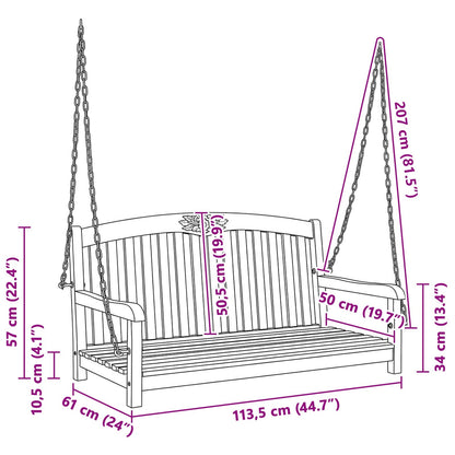 vidaXL Swing Bench 114 x 61 x 61.5 cm Solid Teak Wood Natural - Brown