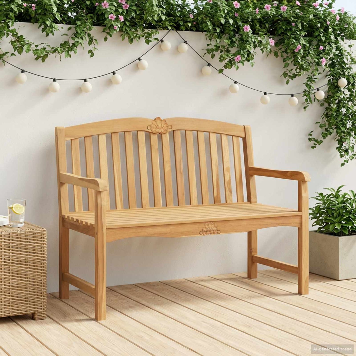 vidaXL Handcarved Rose Bench 114 x 60 x 95 cm Solid Teak Wood Natural - Brown