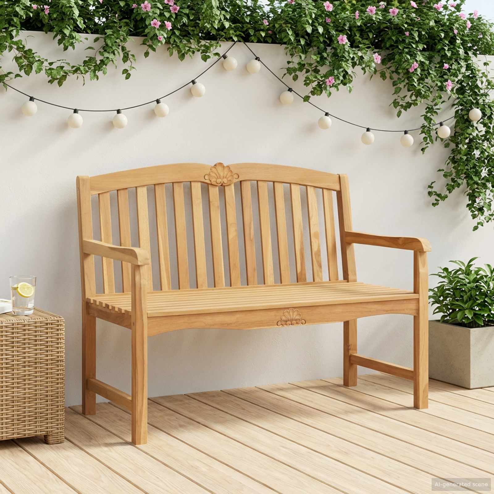 vidaXL Handcarved Rose Bench 114 x 60 x 95 cm Solid Teak Wood Natural - Brown