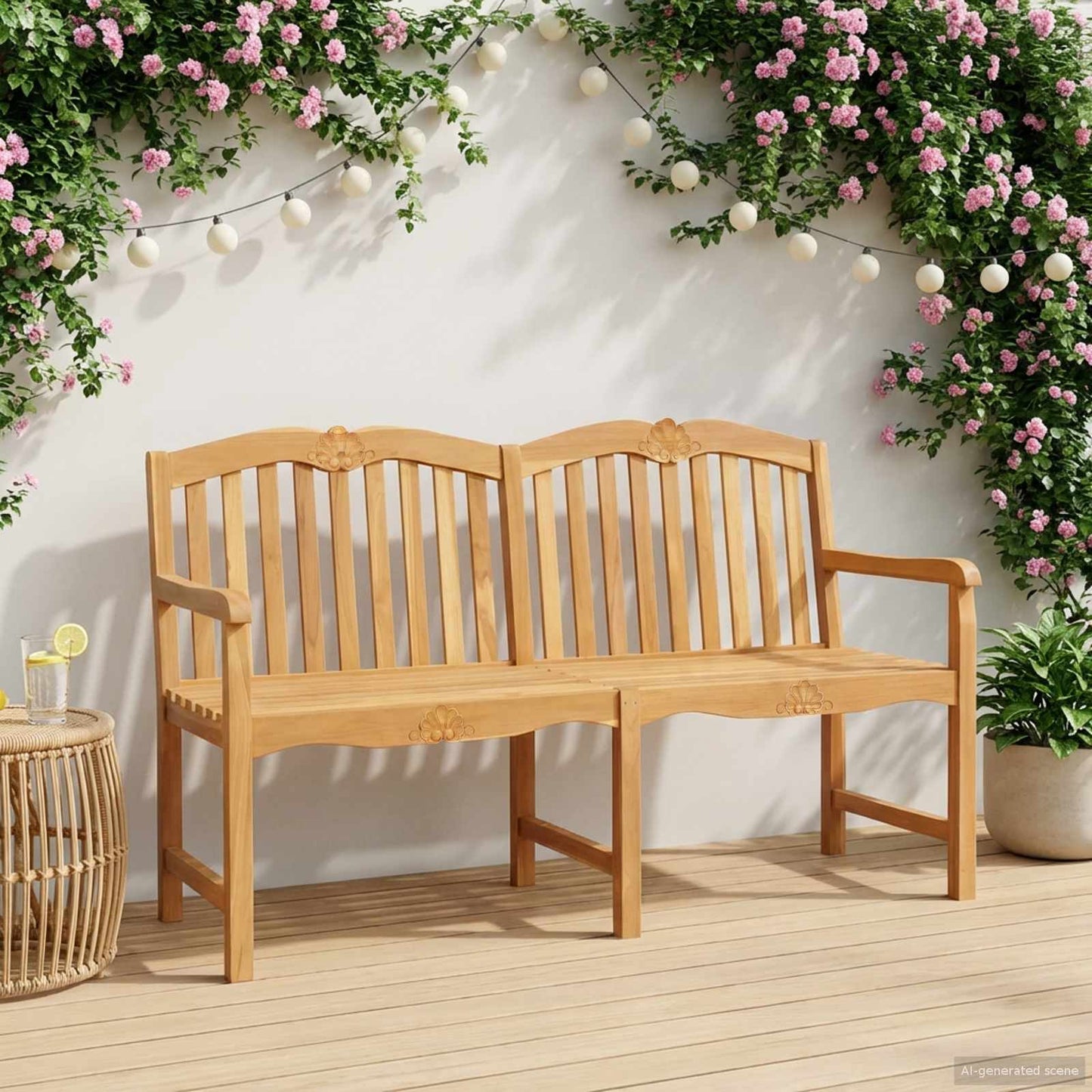 vidaXL Handcarved Rose Bench 150 x 60.5 x 95 cm Solid Teak Wood - Brown