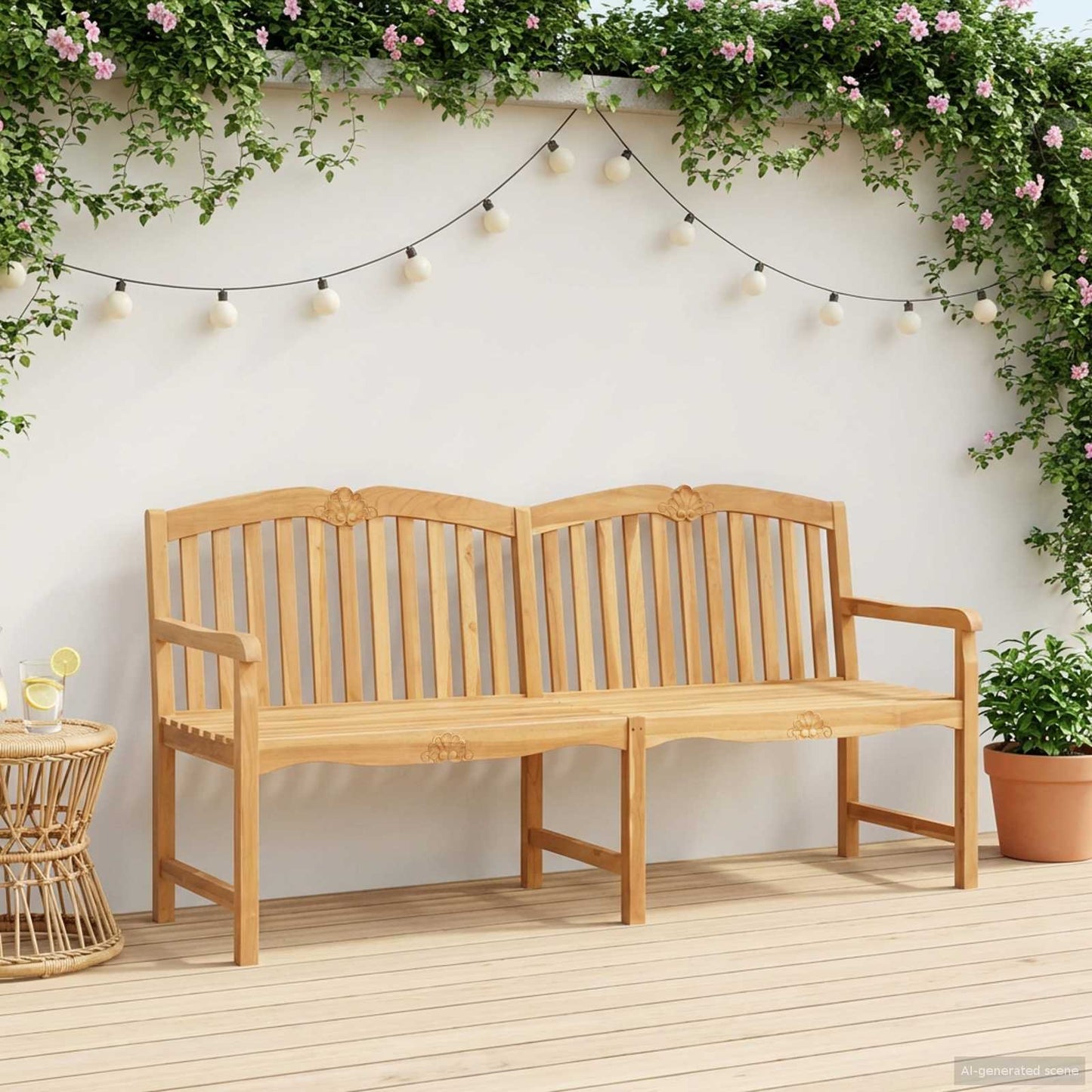 vidaXL Handcarved Rose Bench 180.5 x 60 x 96 cm Solid Teak Wood - Brown