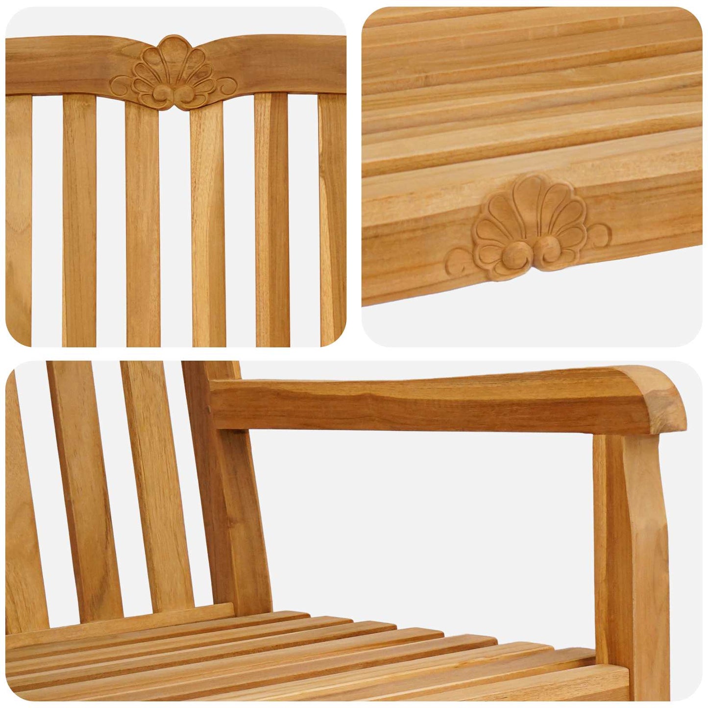 vidaXL Handcarved Rose Bench 228 x 61 x 94.5 cm Solid Teak Wood - Brown