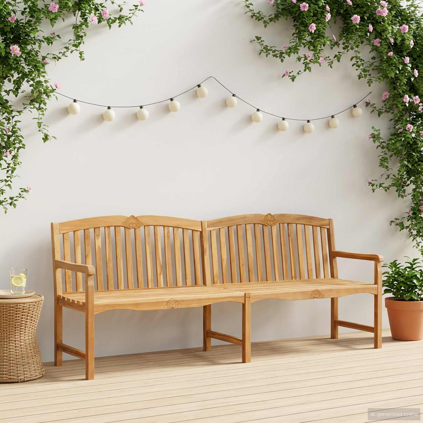 vidaXL Handcarved Rose Bench 228 x 61 x 94.5 cm Solid Teak Wood - Brown