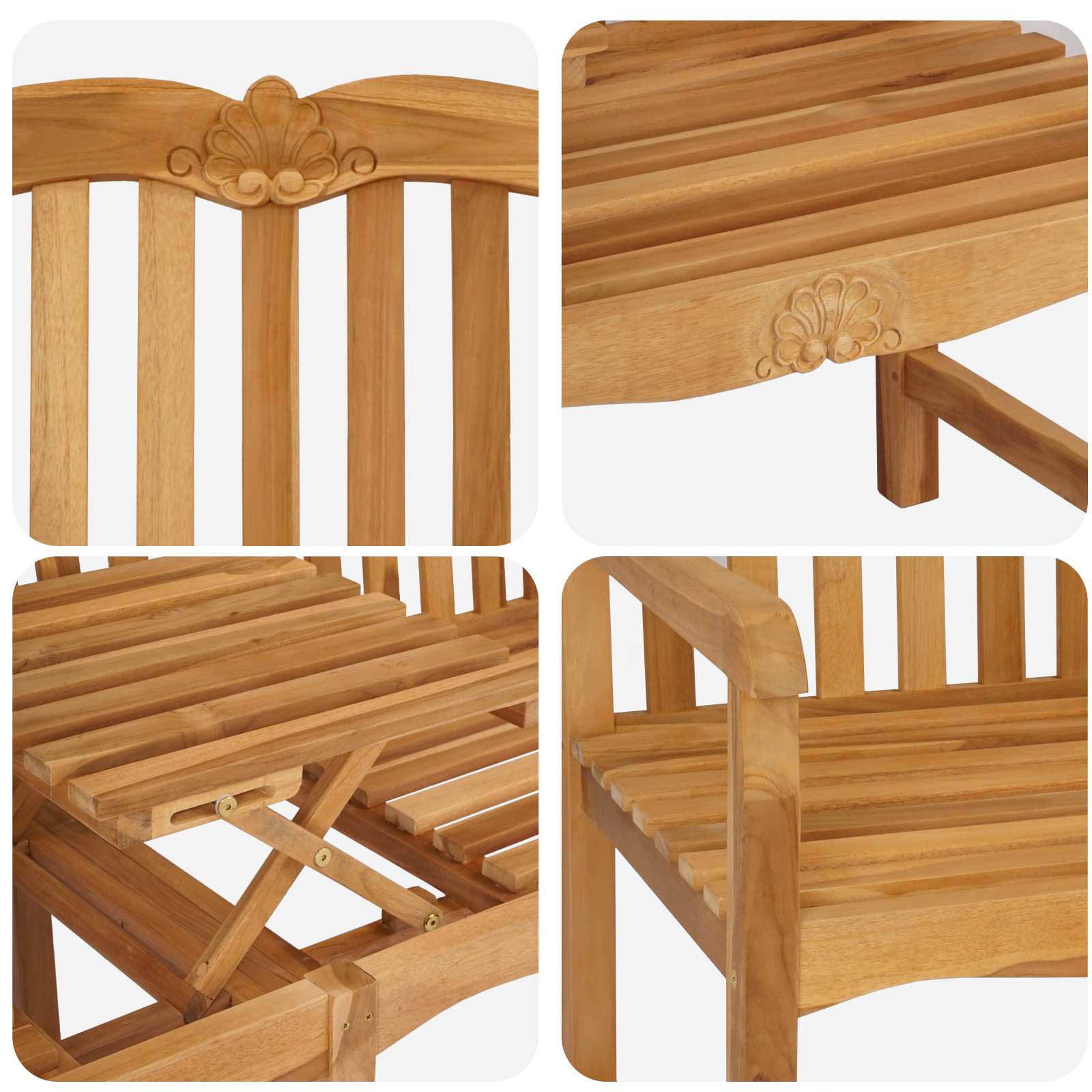 vidaXL Handcarved Rose Bench 155 x 60 x 94 cm Solid Teak Wood Natural - Brown