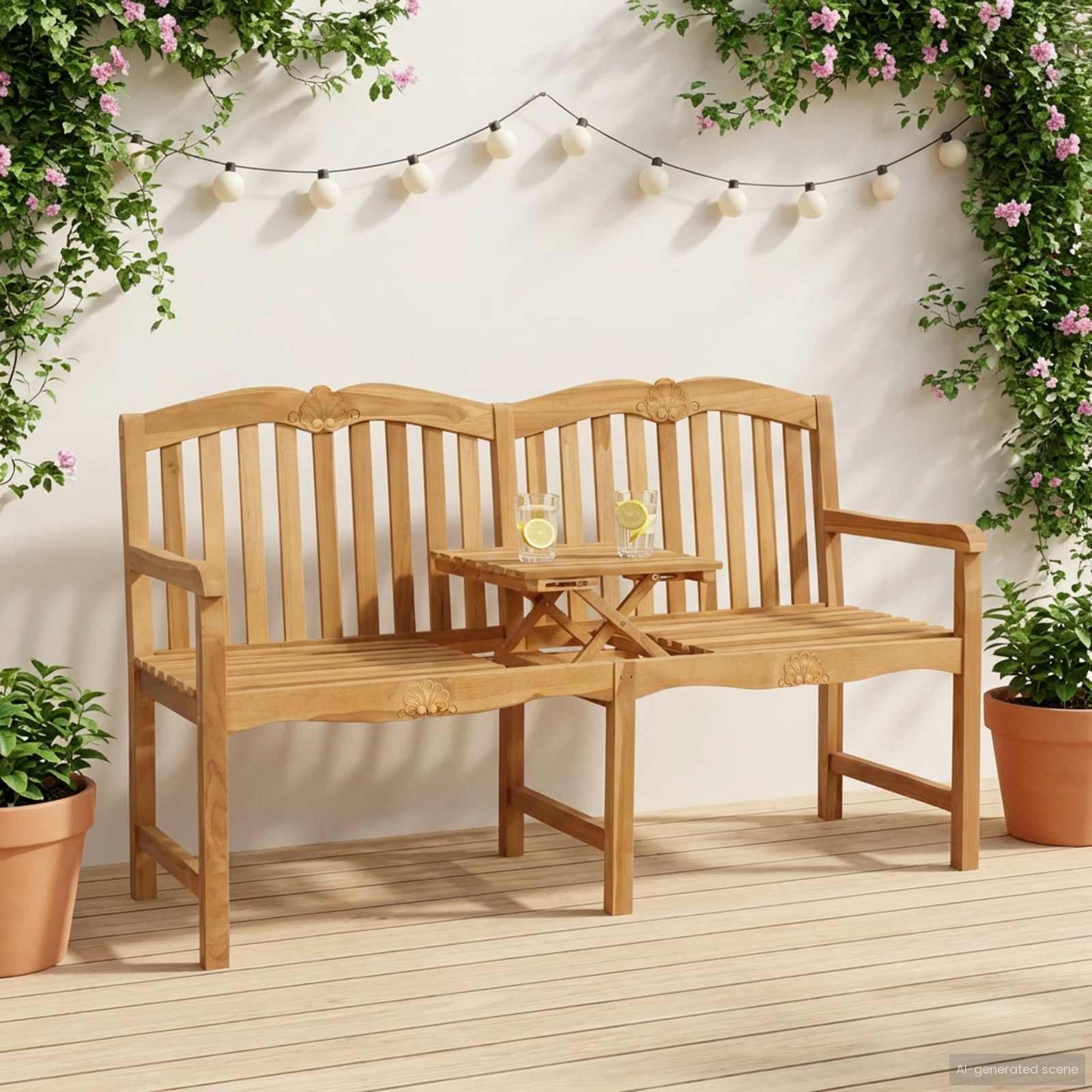vidaXL Handcarved Rose Bench 155 x 60 x 94 cm Solid Teak Wood Natural - Brown