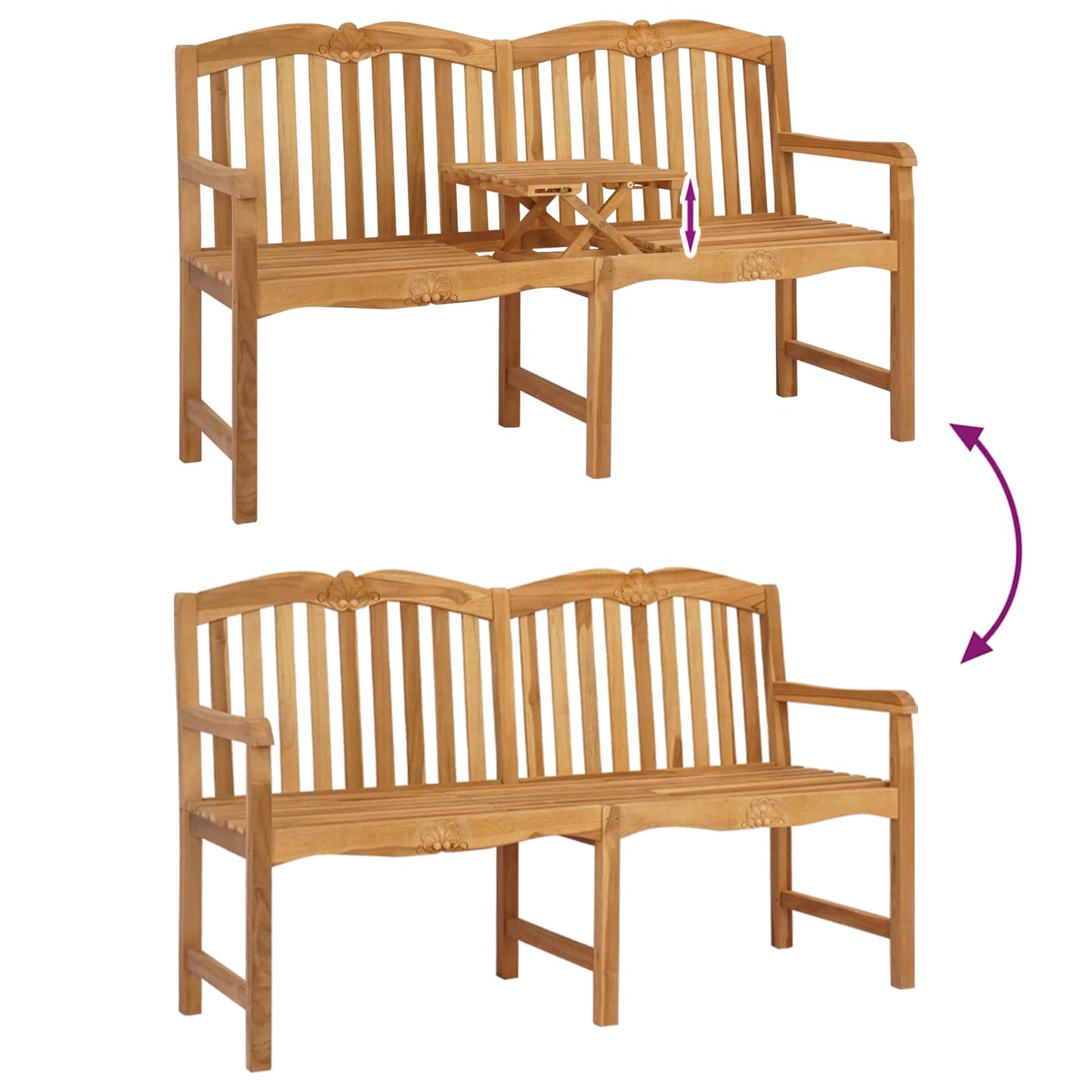 vidaXL Handcarved Rose Bench 155 x 60 x 94 cm Solid Teak Wood Natural - Brown