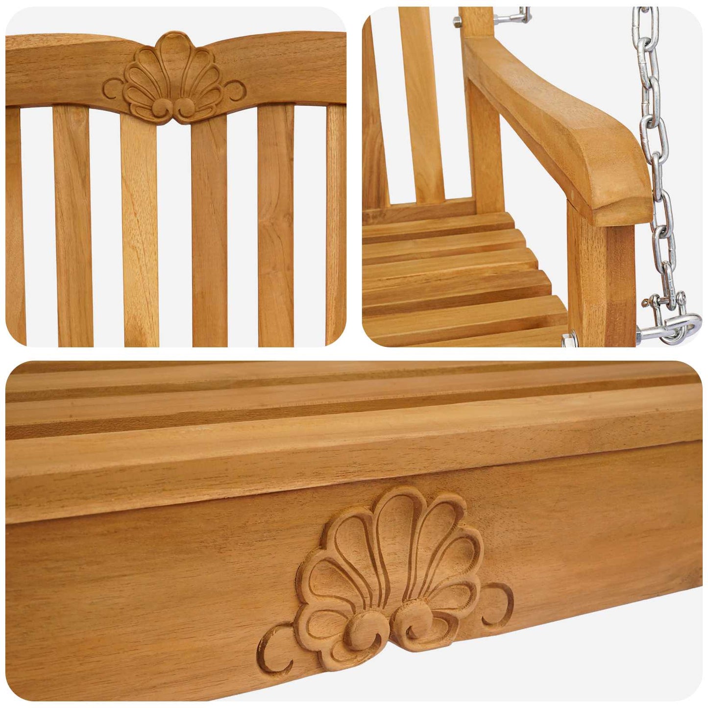 vidaXL Swing Bench 114 x 60 x 60.5 cm Solid Teak Wood Natural - Brown