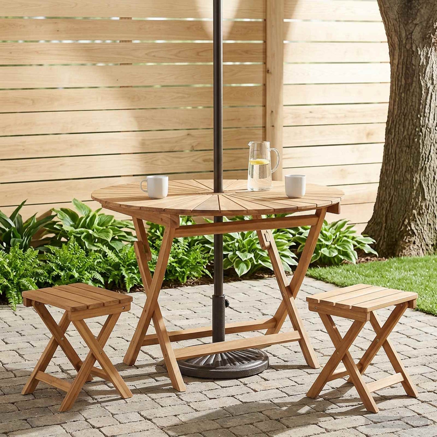 vidaXL Folding Garden Table Natural Ø 110 x 75 cm Solid Teak Wood - Brown