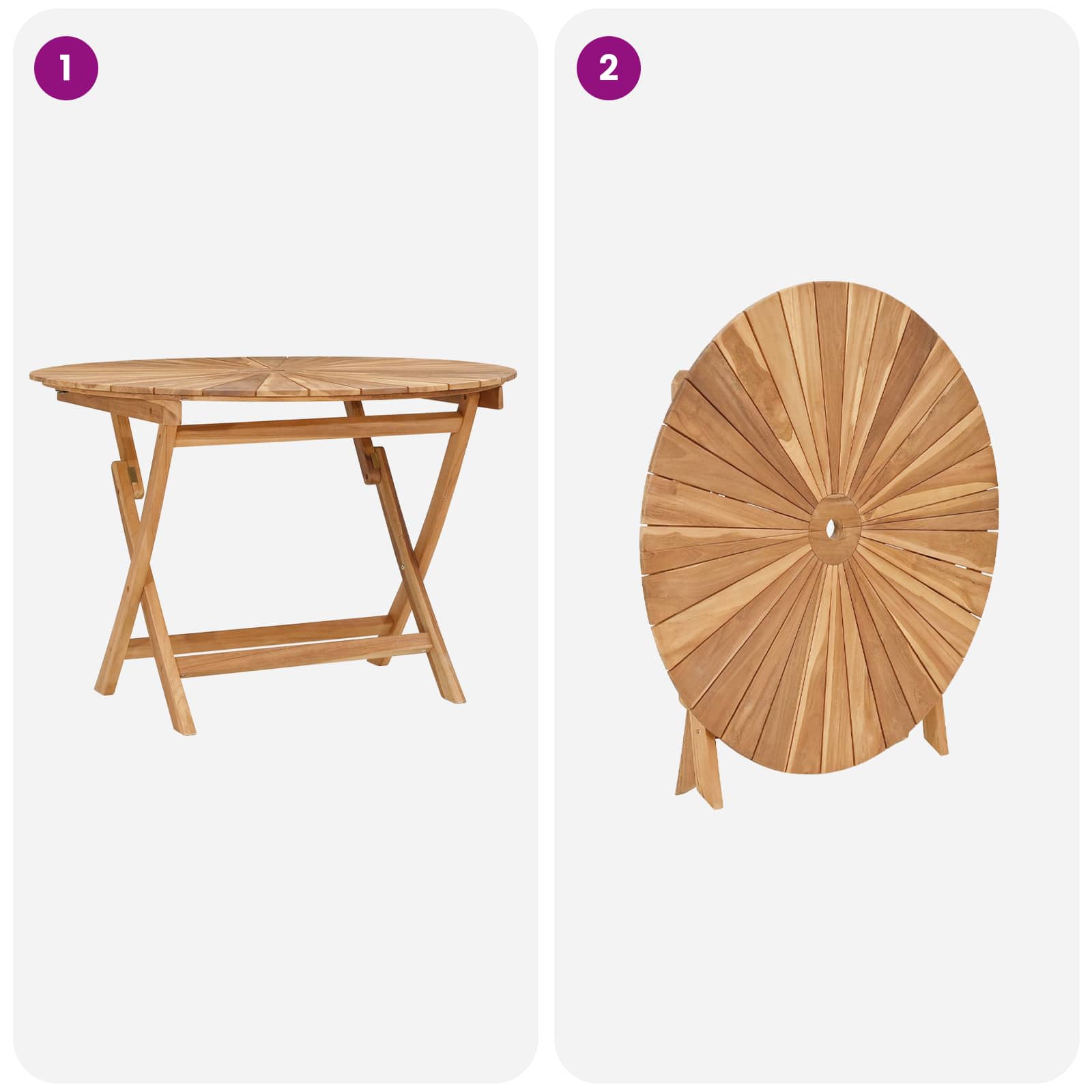 vidaXL Folding Garden Table Natural Ø 110 x 75 cm Solid Teak Wood - Brown