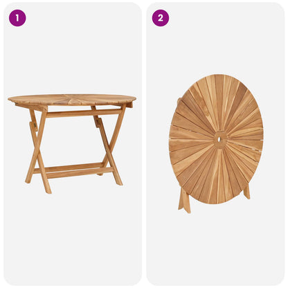 vidaXL Folding Garden Table Natural Ø 110 x 75 cm Solid Teak Wood - Brown