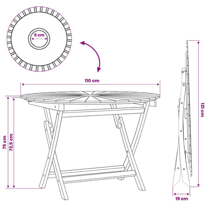 vidaXL Folding Garden Table Natural Ø 110 x 75 cm Solid Teak Wood - Brown