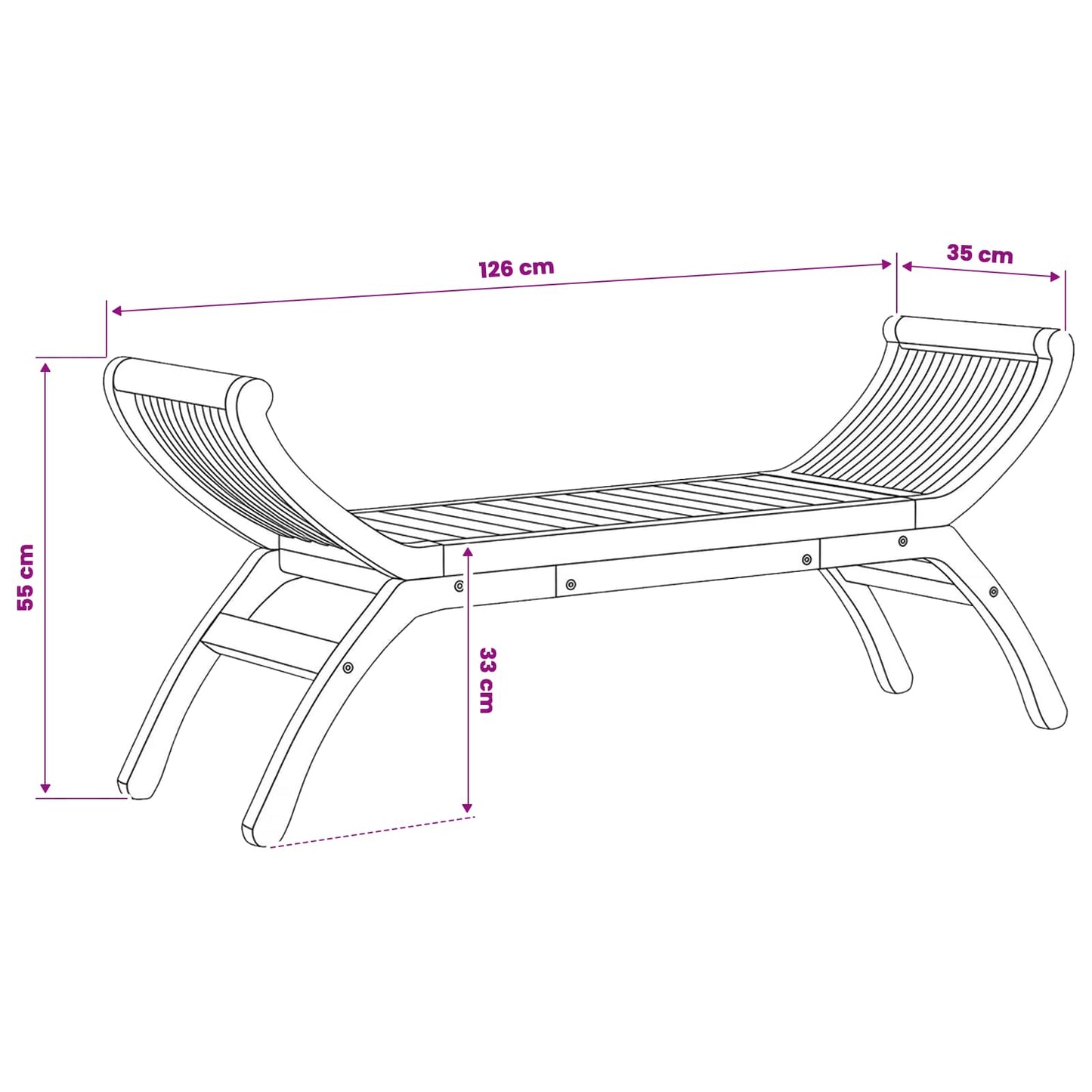 vidaXL Garden Bench 2 -Seater 126 cm Solid Teak Wood Natural - Brown