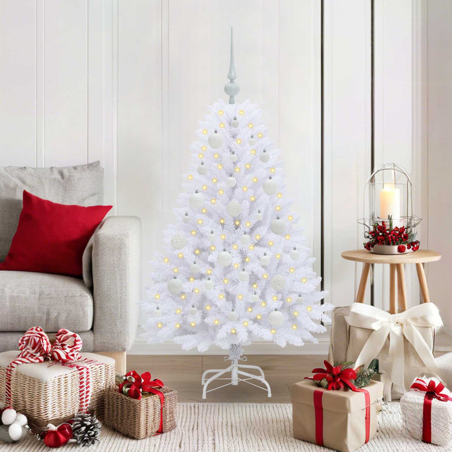 vidaXL Artificial Hinged Christmas Tree White 120 cm PVC and Steel - 52646