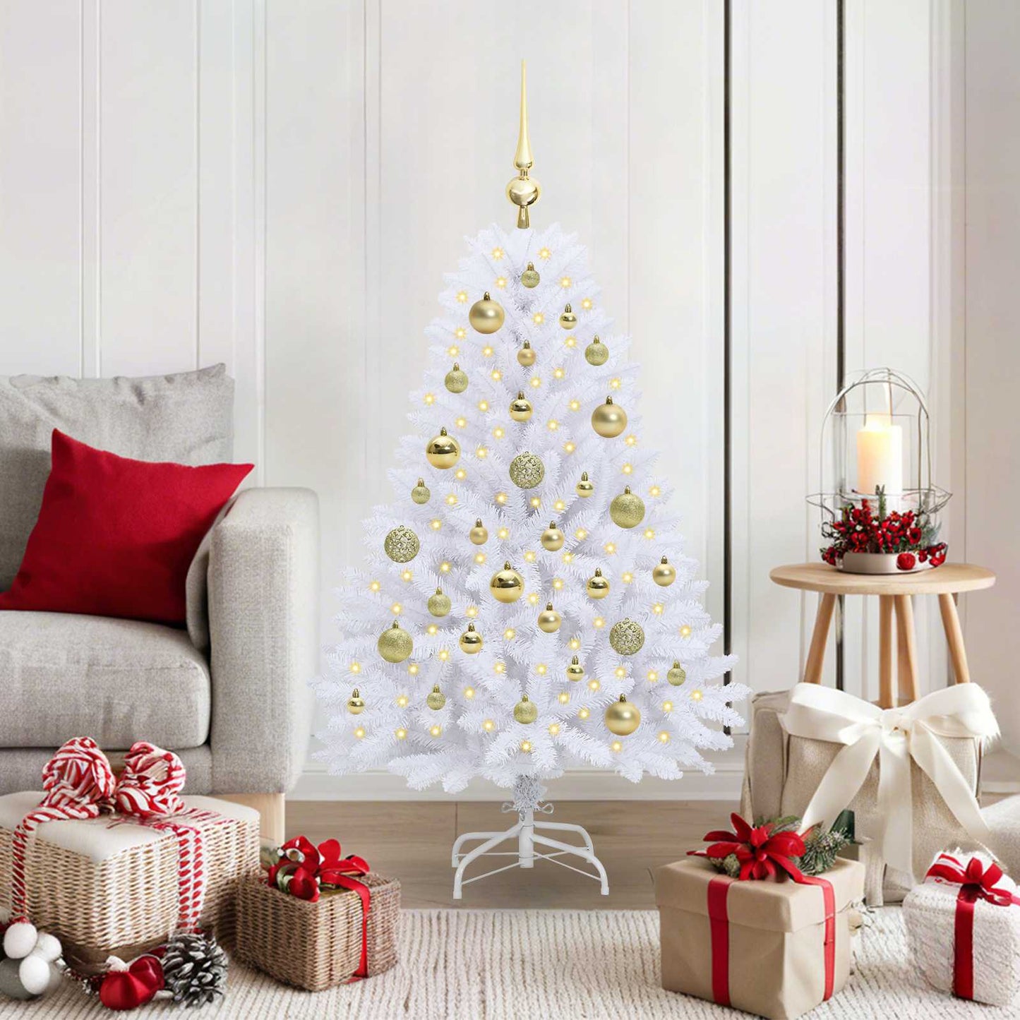 vidaXL Artificial Hinged Christmas Tree White 120 cm PVC and Steel - 52647
