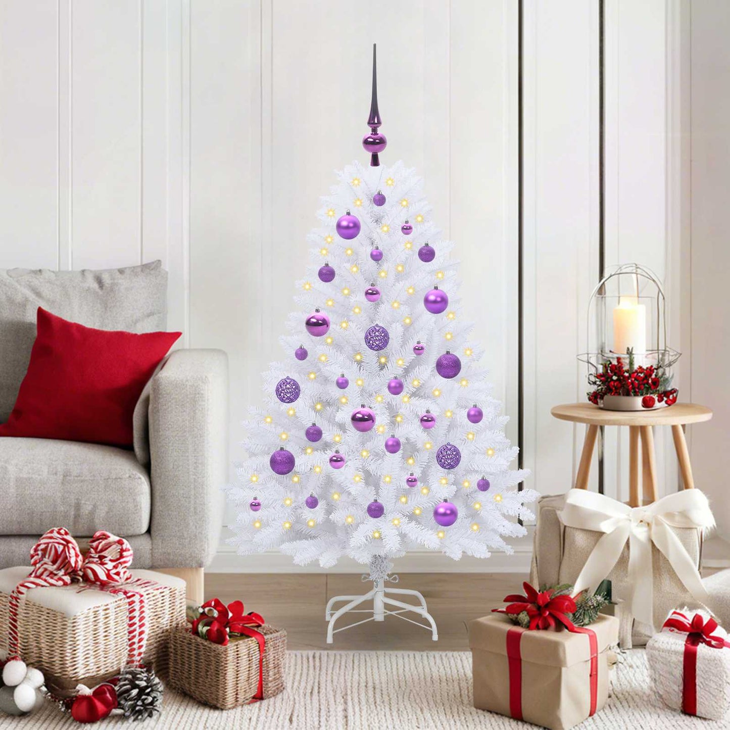 vidaXL Artificial Hinged Christmas Tree White 120 cm PVC and Steel - 52652