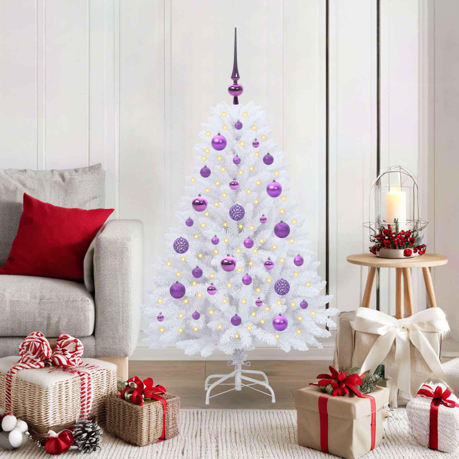 vidaXL Artificial Hinged Christmas Tree White 120 cm PVC and Steel - 52652