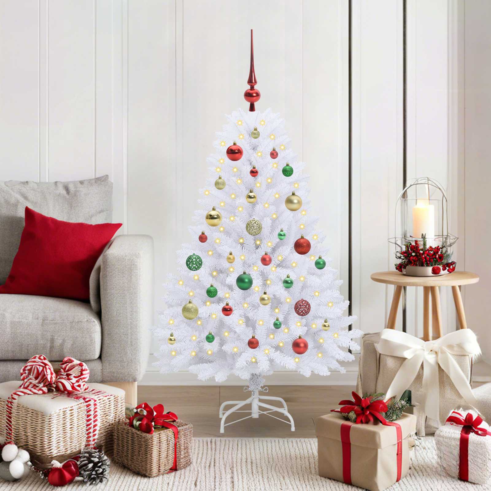 vidaXL Artificial Hinged Christmas Tree White 120 cm PVC and Steel - 52670