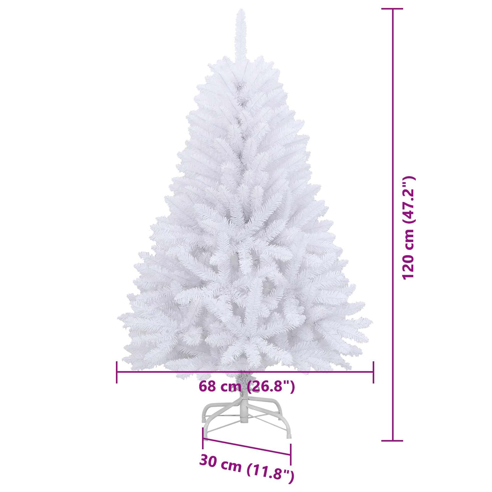 vidaXL Artificial Hinged Christmas Tree White 120 cm PVC and Steel - 52670