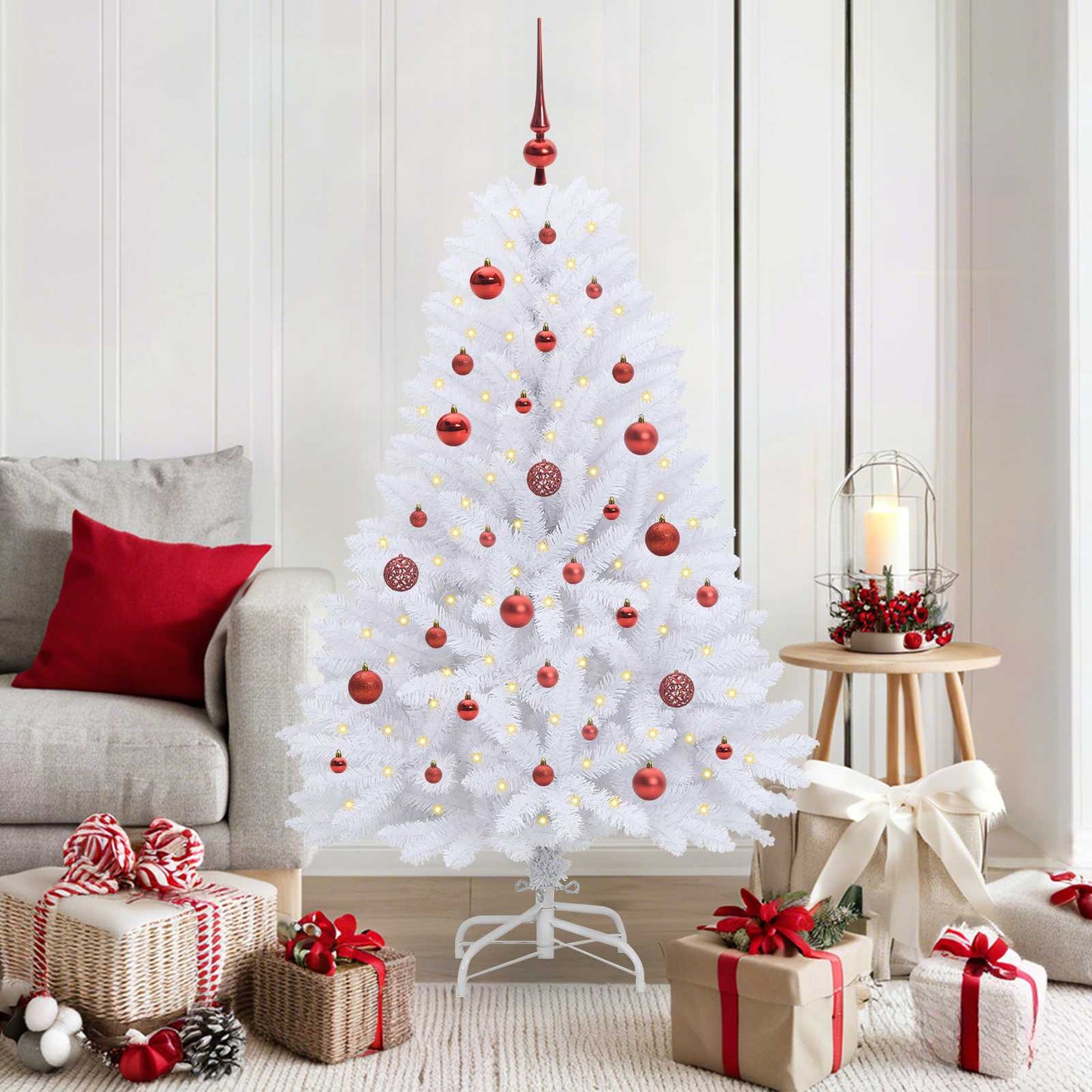 vidaXL Artificial Hinged Christmas Tree White 150 cm PVC and Steel - 52673