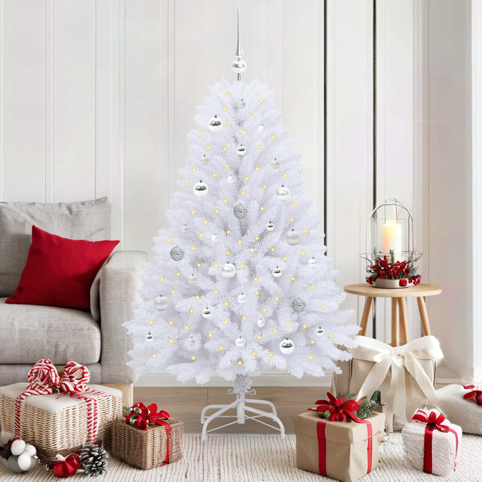 vidaXL Artificial Hinged Christmas Tree White 150 cm PVC and Steel - 52690