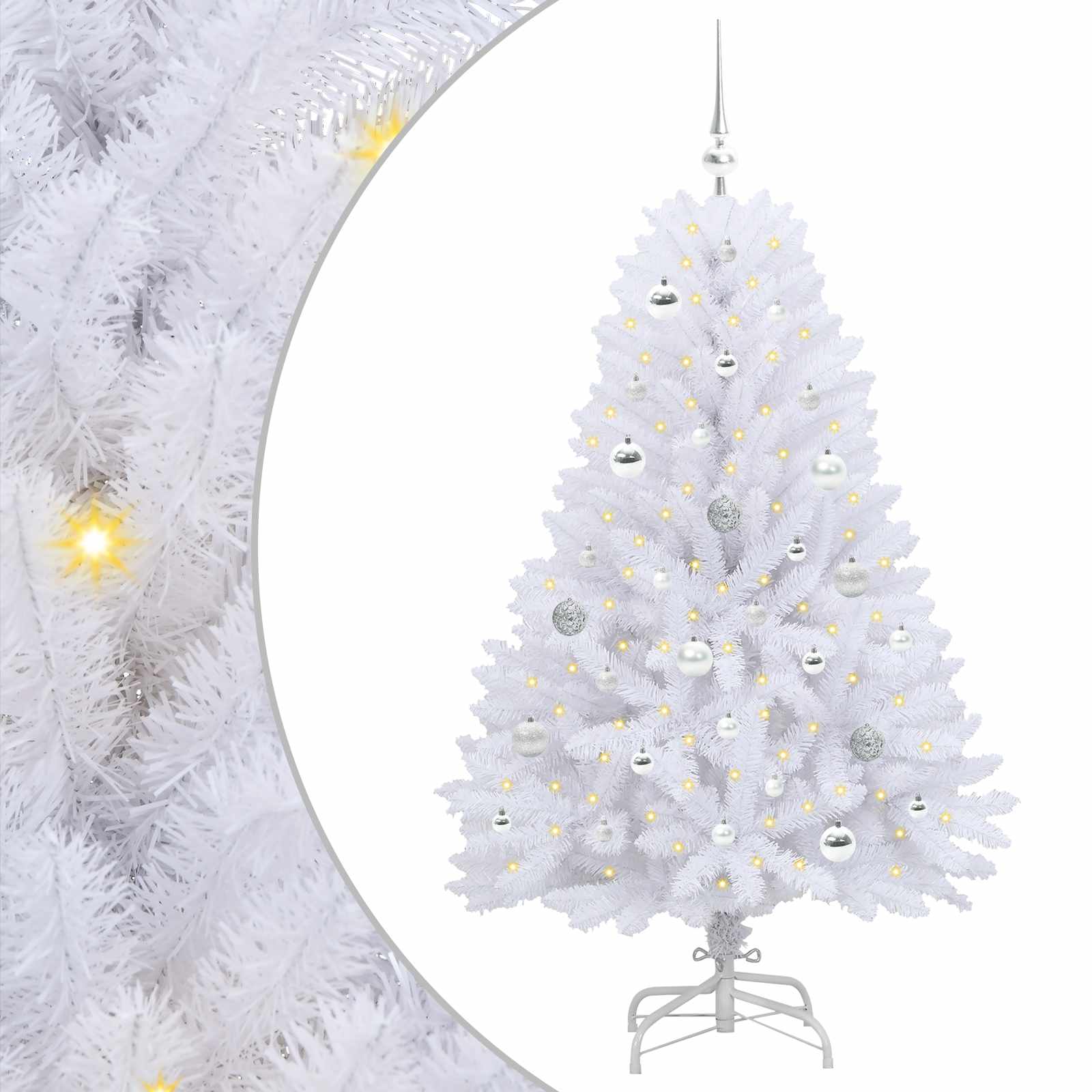 vidaXL Artificial Hinged Christmas Tree White 150 cm PVC and Steel - 52690