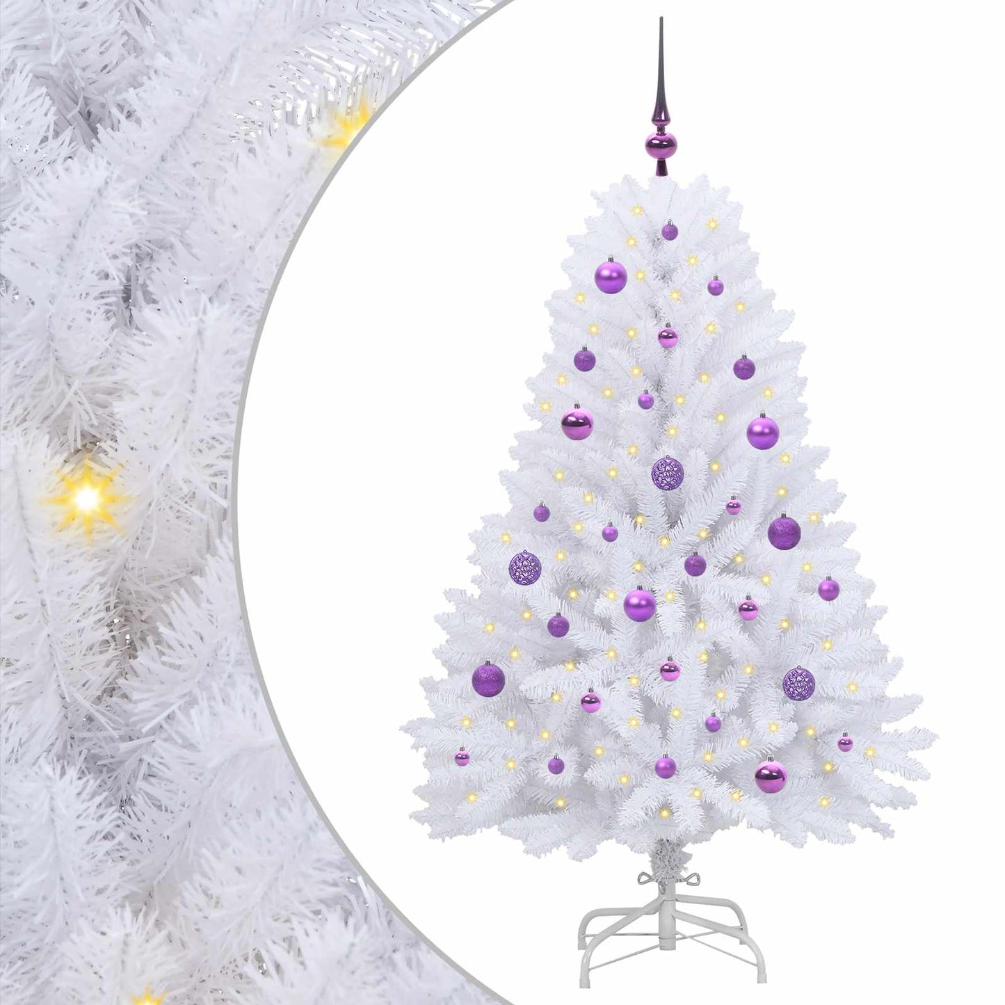 vidaXL Artificial Hinged Christmas Tree White 150 cm PVC and Steel - 52695