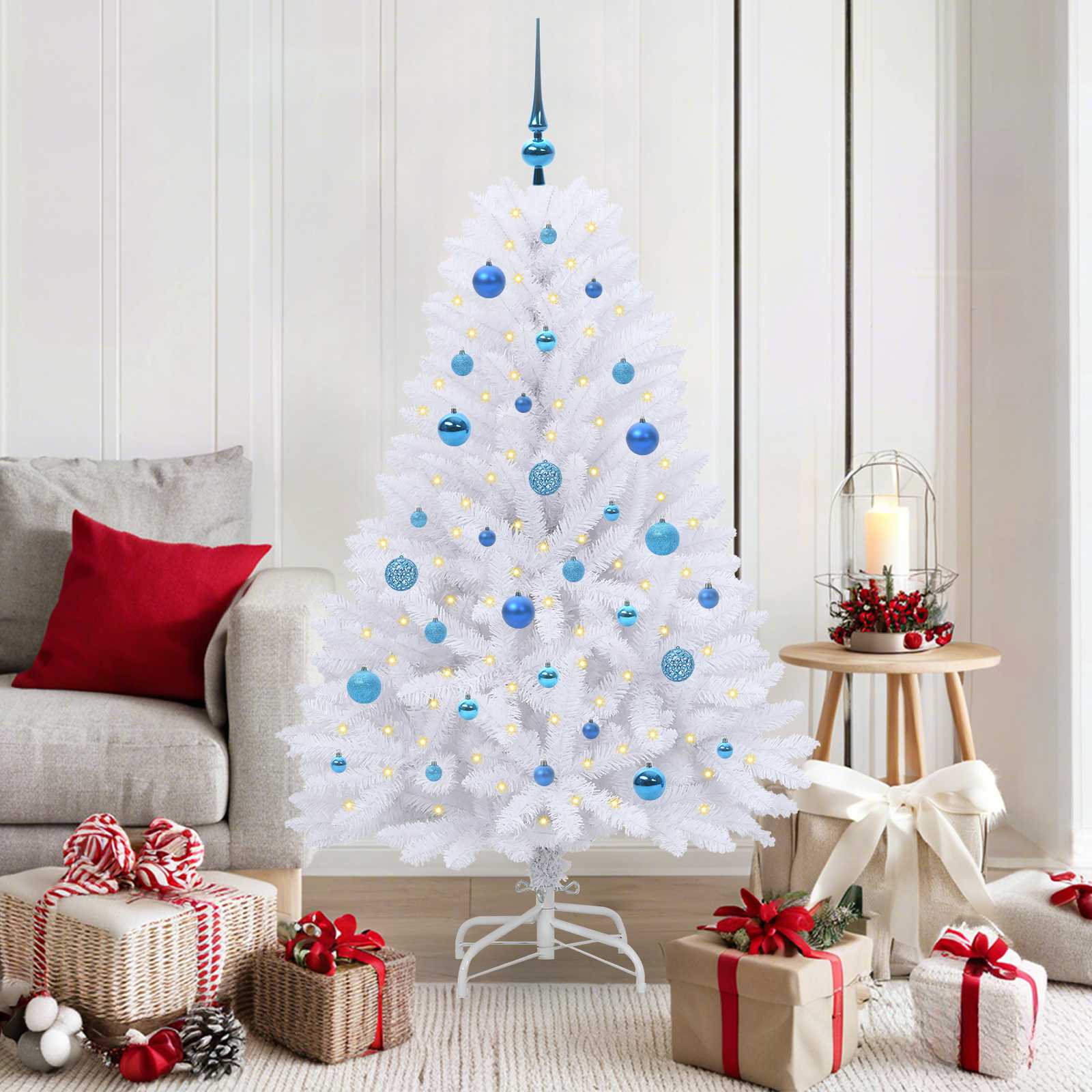 vidaXL Artificial Hinged Christmas Tree White 150 cm PVC and Steel - 52696