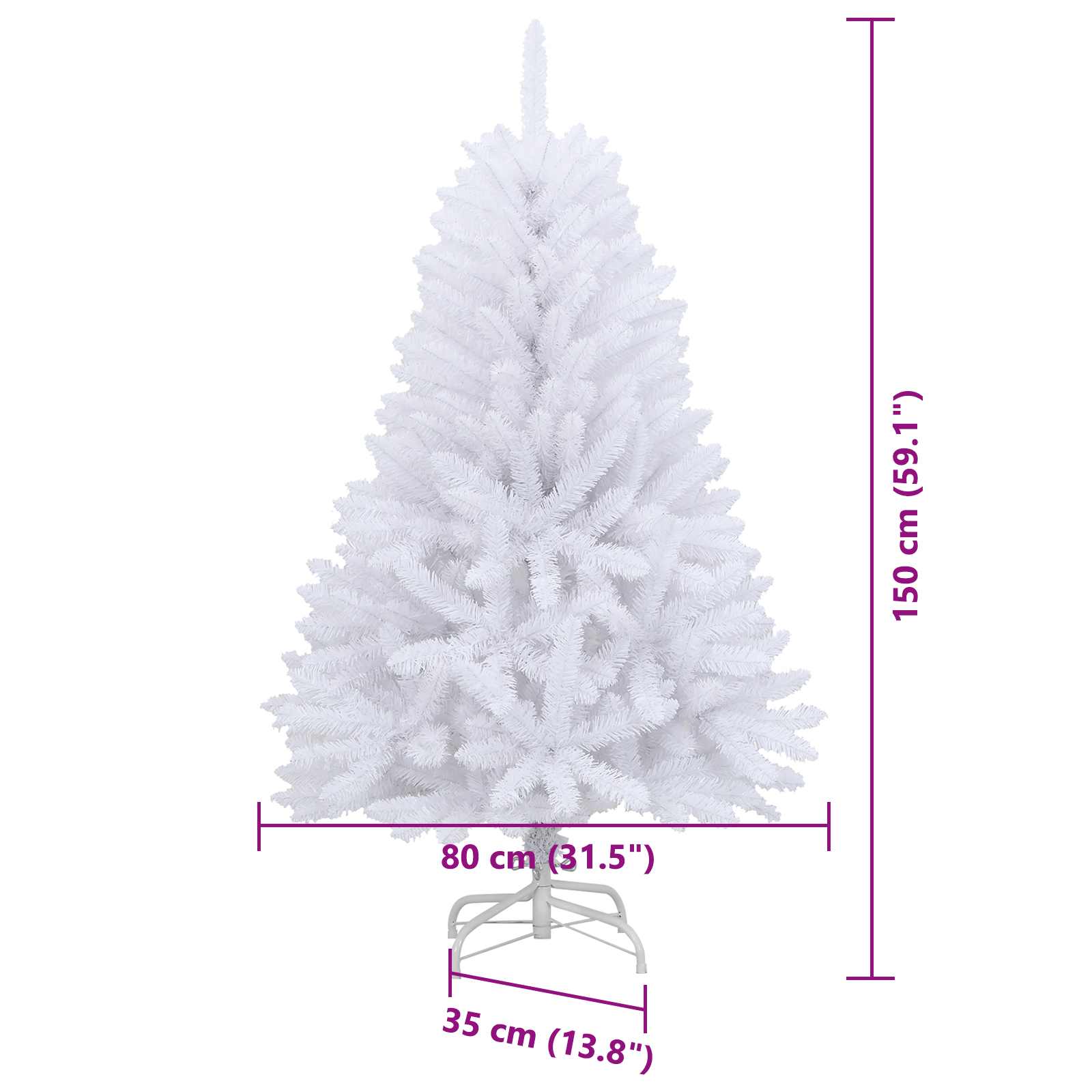 vidaXL Artificial Hinged Christmas Tree White 150 cm PVC and Steel - 52699
