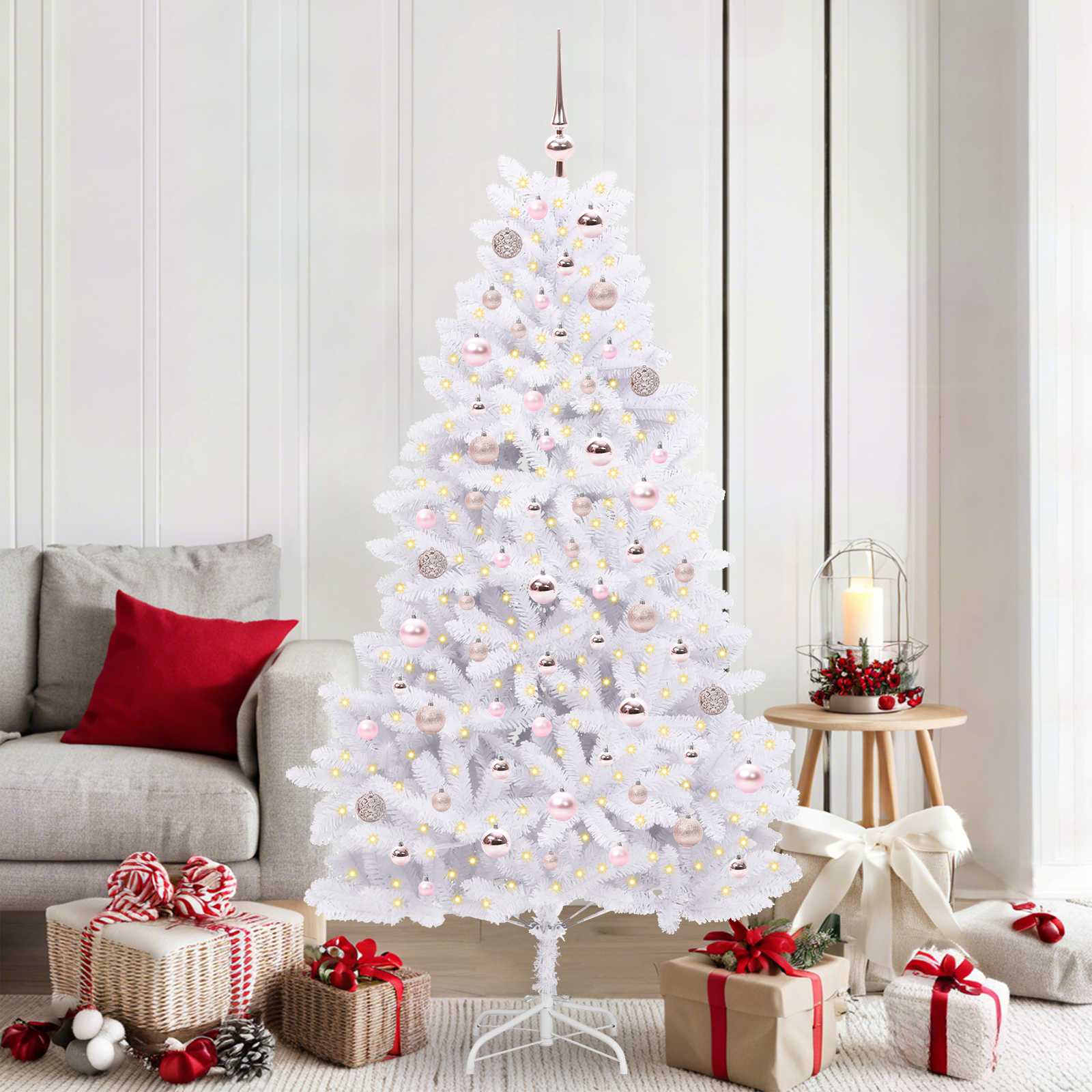 vidaXL Artificial Hinged Christmas Tree White 180 cm PVC and Steel - 52701