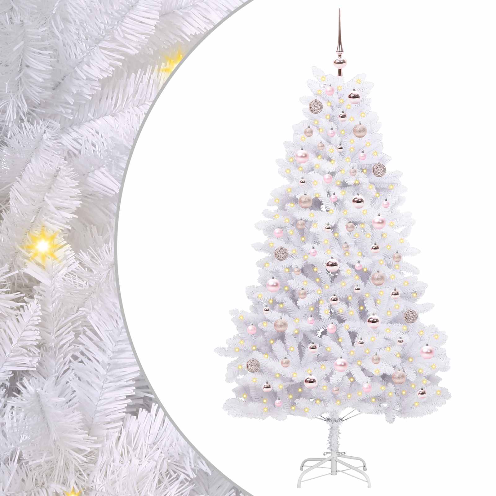 vidaXL Artificial Hinged Christmas Tree White 180 cm PVC and Steel - 52701