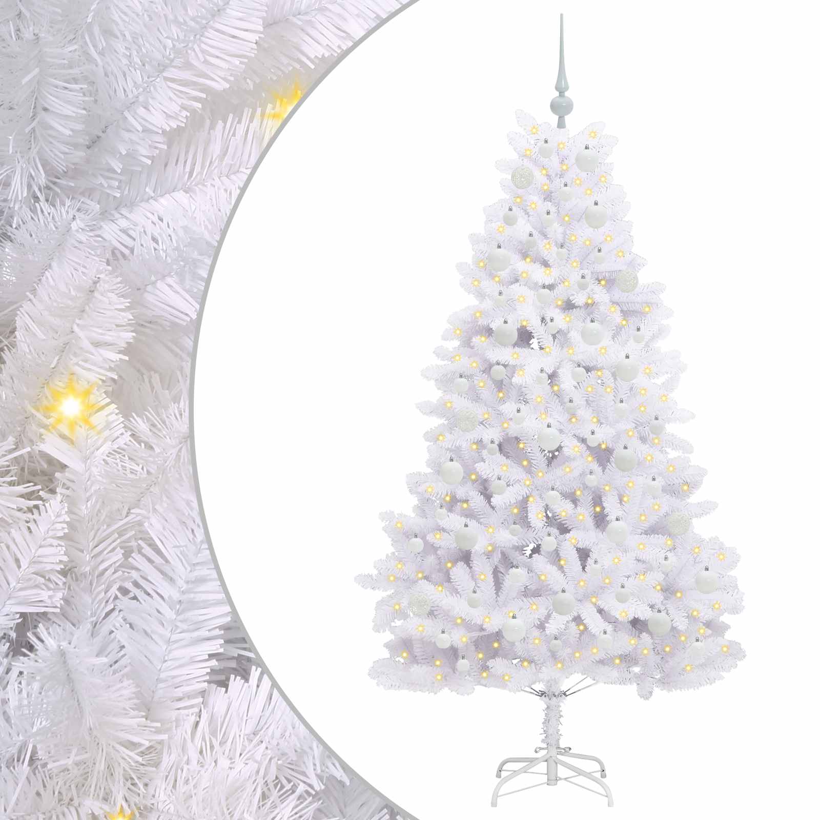 vidaXL Artificial Hinged Christmas Tree White 180 cm PVC and Steel - 52703