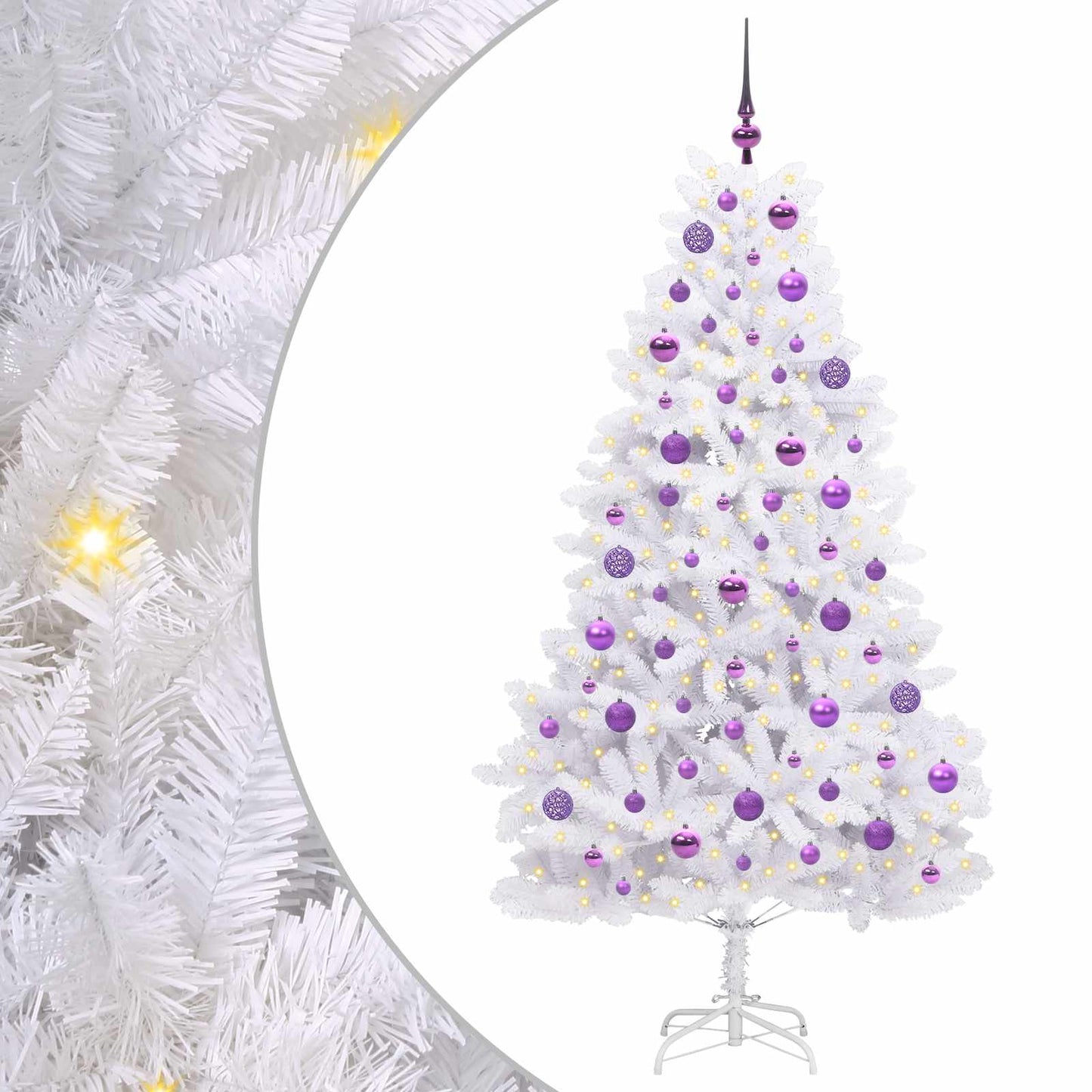 vidaXL Artificial Hinged Christmas Tree White 180 cm PVC and Steel - 52707