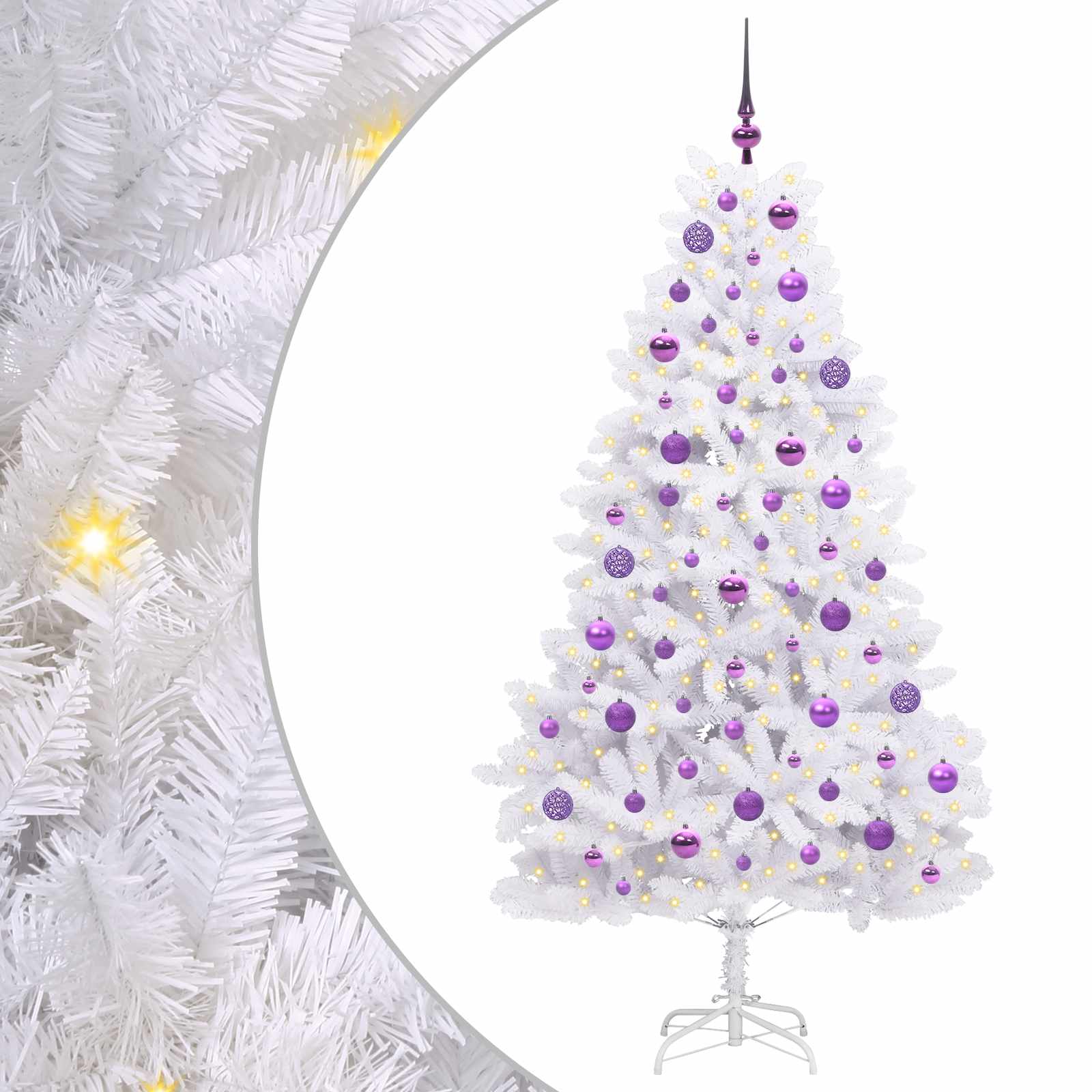vidaXL Artificial Hinged Christmas Tree White 180 cm PVC and Steel - 52707