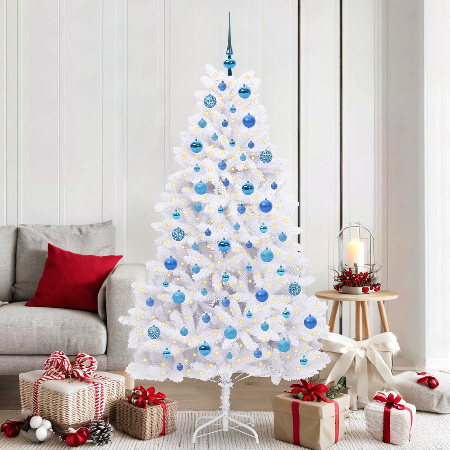 vidaXL Artificial Hinged Christmas Tree White 180 cm PVC and Steel - 52712