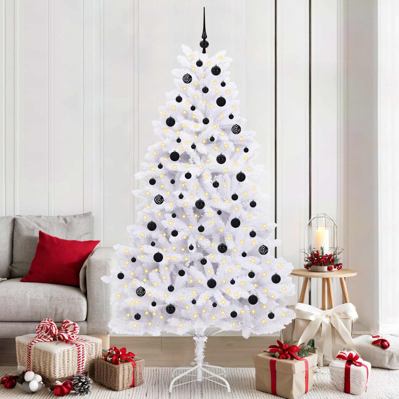vidaXL Artificial Hinged Christmas Tree White 210 cm PVC and Steel - 52716